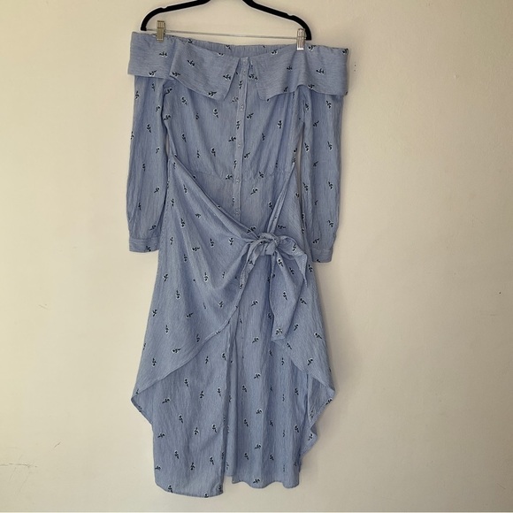 House of Harlow 1960 REVOLVE Nolita Off Shoulder Wrap Midi Dress Pinstripe - Picture 6 of 16